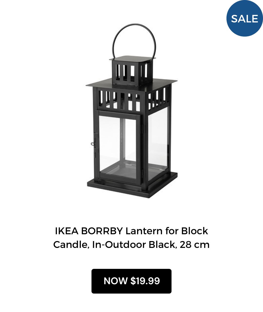 IKEA BORRBY Lantern for Block Candle, In-Outdoor Black, 28 cm
